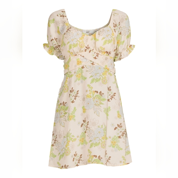 Juniors’ Peasant Dress with Puff Sleeves and Back Tie, Sizes m - Picture 1 of 2